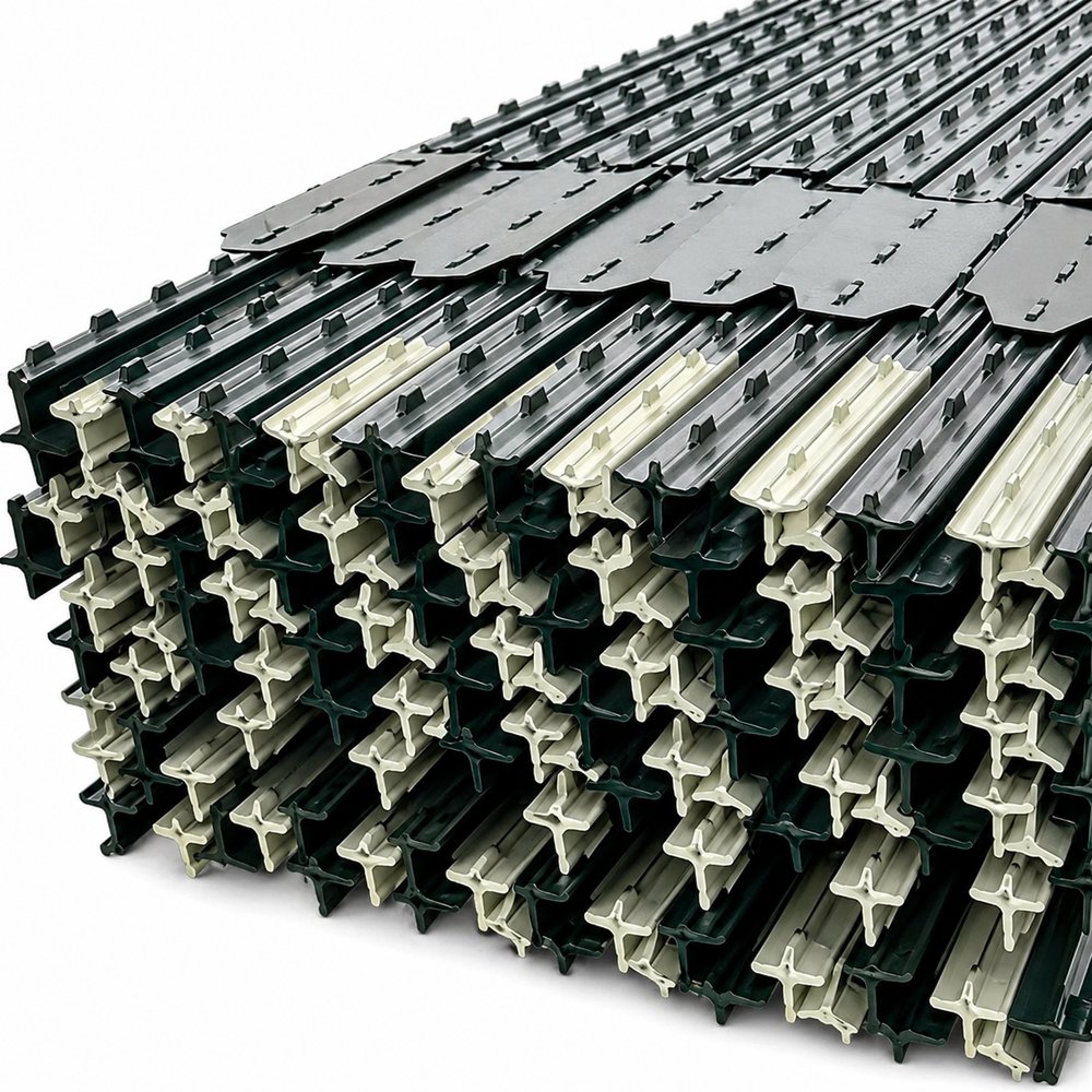 Green steel T post bundle for farm fence support